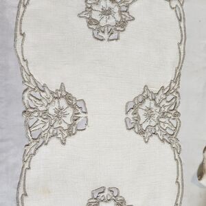 RICHELIEU CUT WORK EMBROIDERED LINEN BUTLER TRAY CLOTH